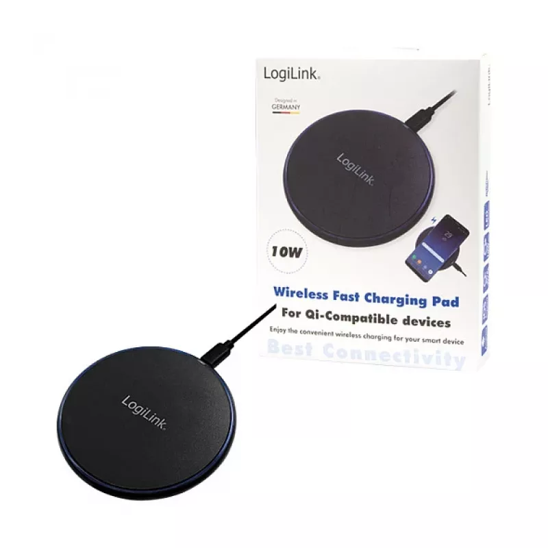 LogiLink draadloze tafel-snellader 10 W Qi laadpad zwart