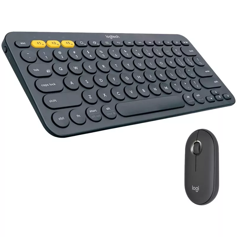 Logitech Pebble 2 Combo Tonal Graphite draadloze toetsenbord- en muisset, AZERTY Frans layout, Bluetooth & Logi Bolt USB-ontvanger, stille klikken, multi-device, gerecycled kunststof