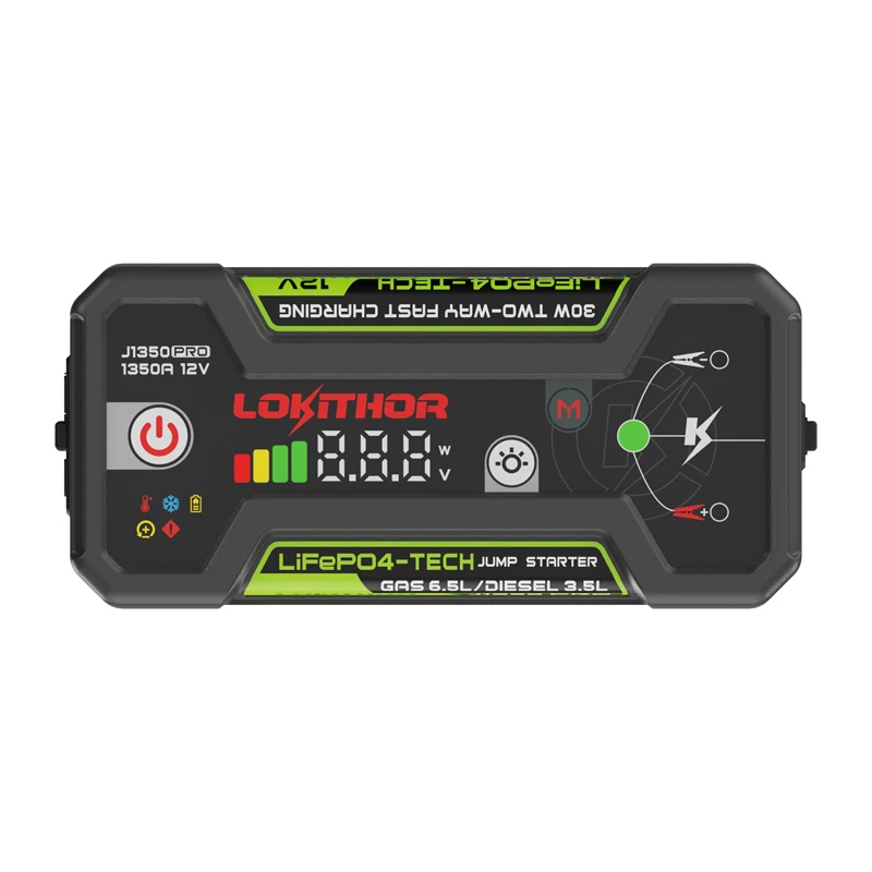 LOKITHOR J1350 Pro 25.6Wh 12V jumpstarter met 2500A piekstroom en luchtcompressor