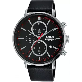 Lorus heren quartz horloge RM365FX9 - 43mm RVS kast, zwarte wijzerplaat, zilveren band, 100m waterdichtheid