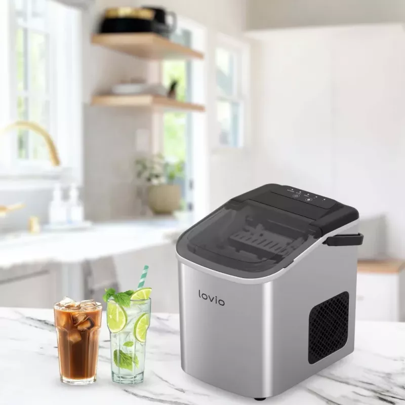 Lovio LVIM001SL Crystal Ice Home ijsblokjesmachine – 12 kg/24u, 2,2L reservoir, zilver/zwart