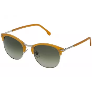 LOZZA SL2293M-579V Heren zonnebril, vierkant, Havana acetaat montuur, groene polycarbonaat glazen, 52 mm