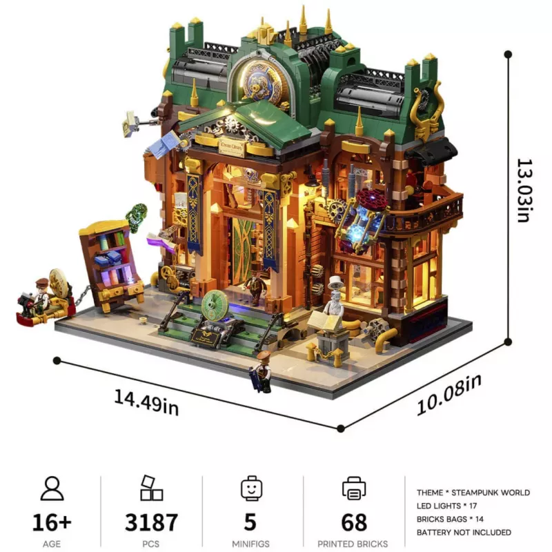 Lumibricks Steampunk Time Rift Library DIY miniatuur book nook bouwset
