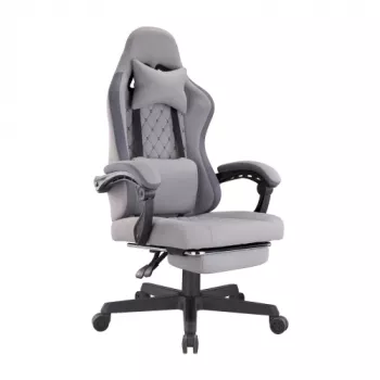 LUMIVIDA HS084714 ergonomische gamingstoel met hoofd- en lendensteun, zwart/rood, PU-leer, 90-155° kanteling, 150 kg belastbaar