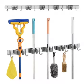 Maclean MC-185 wandbevestiging gereedschapsorganizer voor tuingereedschap en moppen, staal, 60 cm, 20 kg belasting, met haken