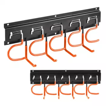 MACLEAN MC-193 wandgemonteerde tuingereedschap organizer met 5 autogreephouders en 6 opvouwbare haken, ABS-kunststof, grijs/zwart