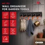 MACLEAN MC-193 wandgemonteerde tuingereedschap organizer met 5 autogreephouders en 6 opvouwbare haken, ABS-kunststof, grijs/zwart