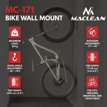 Maclean wandgemonteerde fietsendrager / -houder, max. belasting 35 kg, verstelbare hellingshoek, staal, MC-171