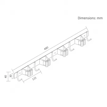 Maclean wandhouder voor tuingereedschap en moppen, staal, met haken, max. belasting 20 kg, breedte 49 cm, MC-184