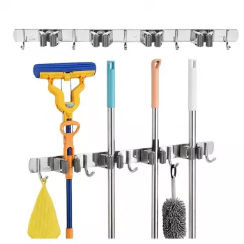 Maclean wandhouder voor tuingereedschap en moppen, staal, met haken, max. belasting 20 kg, breedte 49 cm, MC-184