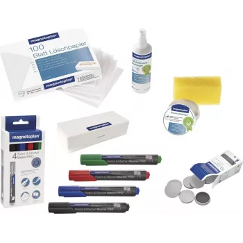 MAGNETOPLAN HOLTZ 12299 whiteboard-accessoireset - veelkleurig (zwart, blauw, groen, rood) met markers, magneten, wisser, reinigingsdoek en reinigingsvloeistof