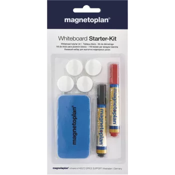 MAGNETOPLAN HOLTZ 37102 whiteboard-accessoireset – magnetische wisser, 4 magneten, 4 markers (zwart/rood)