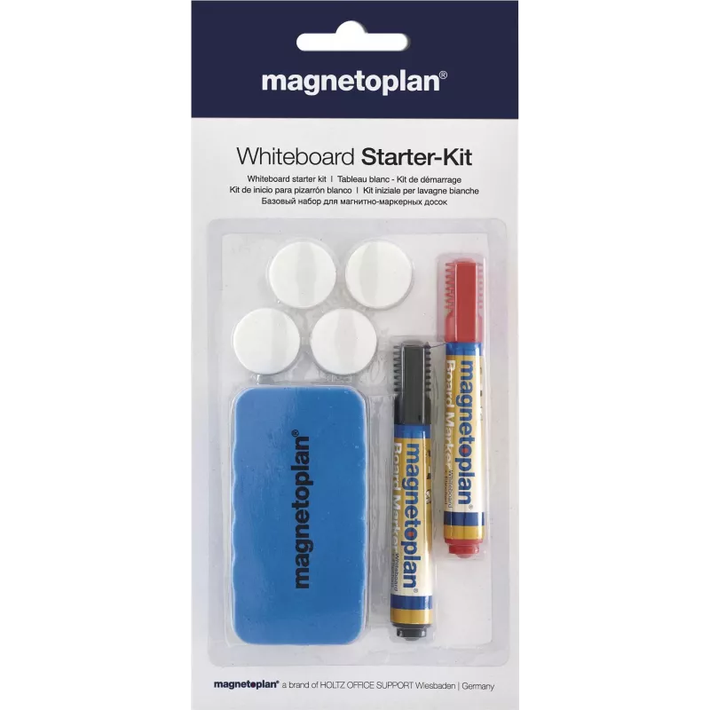 MAGNETOPLAN HOLTZ 37102 whiteboard-accessoireset – magnetische wisser, 4 magneten, 4 markers (zwart/rood)