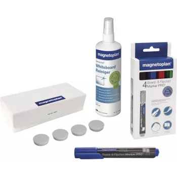 MAGNETOPLAN HOLTZ Magnetoplan 12299N whiteboard-accessoireset – 4 droog uitwisbare markers, 250 ml reinigingsvloeistof, magnetische wisser, 10 doekjes, zwart