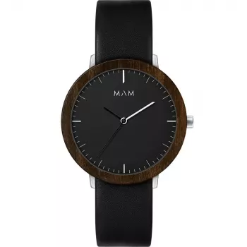 MAM MAM621 unisex analoog horloge 39mm zwarte wijzerplaat zwarte leren band