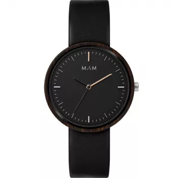 MAM MAM642 Unisex 39mm Teak Houten Horloge met Zwarte Leren Band