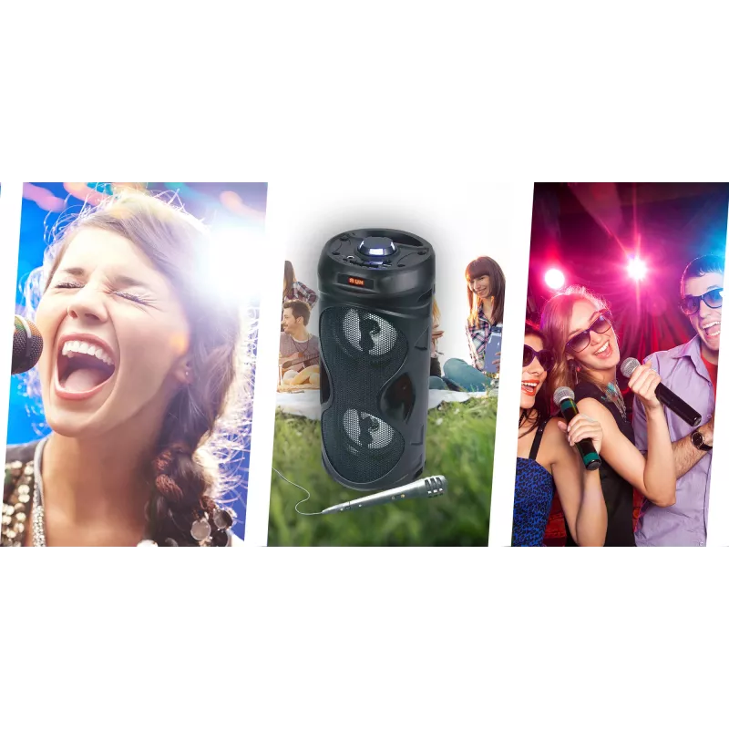 Manta SPK815 draagbare Bluetooth-partyluidspreker met karaoke, 30W RMS, disco-led, FM-radio, USB/SD/AUX