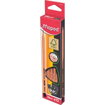 Maped BLACK'PEPS grafietpotloden 2B zwart/hout 12-pack