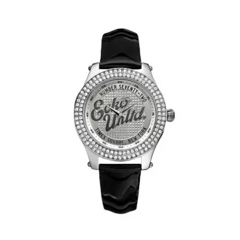 MARC ECKO E10038M1 unisex quartz analoog horloge 39 mm RVS behuizing zwarte siliconen band