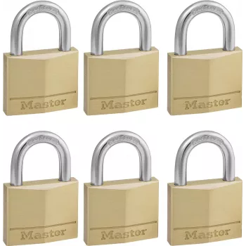 Master Lock 140EURSIX 6-pack gelijksluitende hangsloten 22mm messing lichaam