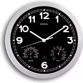 MAULdrive wandklok 30 cm, quartz, zwarte behuizing, zilveren wijzerplaat, op batterijen 9059095