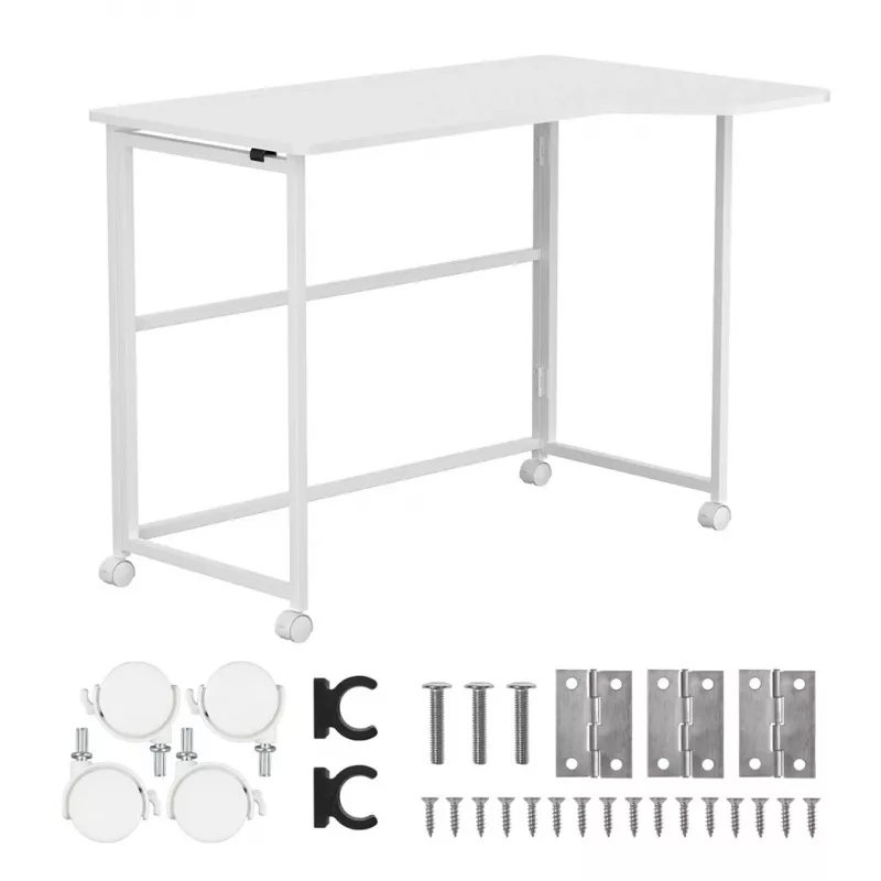 MCN Maclean klaptafel L-vorm wit 100x65 cm mobiel met vergrendelbare wielen MC-1250 L/W