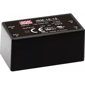 MEAN WELL IRM-10-5 10W 5V 2A ingekapselde PCB-montagevoeding, 85-264VAC-ingang, zwart