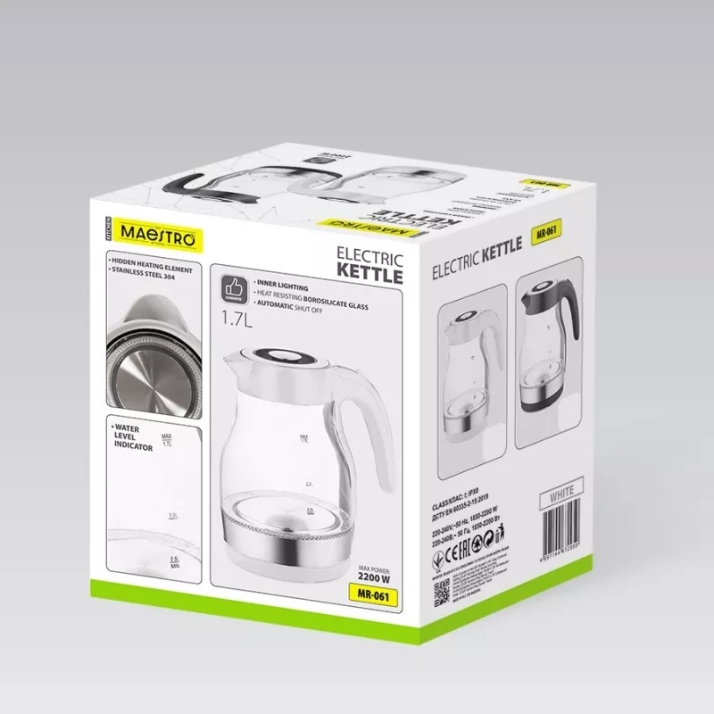 MEO glazen waterkoker 2200W 1,7L zwart MR-061-BLACK MAESTRO