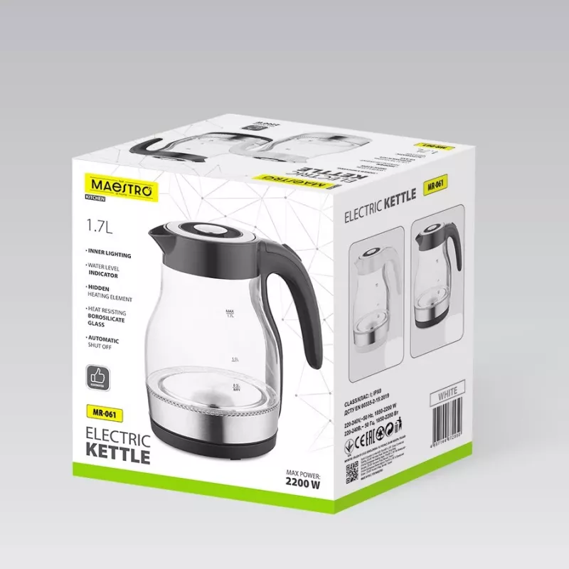 MEO glazen waterkoker 2200W 1,7L zwart MR-061-BLACK MAESTRO