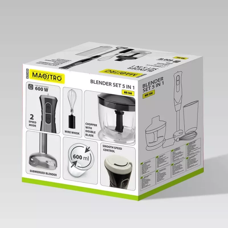 MEO MR-566 MAESTRO 500W staafmixer-set met hakmolen, garde & maatbeker