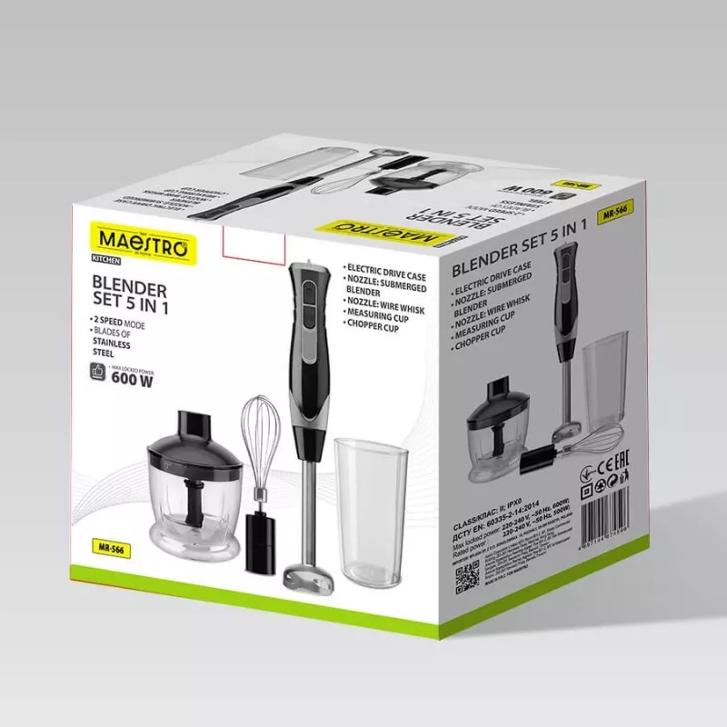 MEO MR-566 MAESTRO 500W staafmixer-set met hakmolen, garde & maatbeker