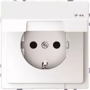 Merten SCHUKO stopcontact met klepdeksel, IP44, verhoogde aanraakbeveiliging, steekklemmen, polarwit MEG2314-6035