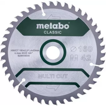 Metabo MULTI CUT CLASSIC cirkelzaagblad 160 x 20 x 1,4 mm, 42 tanden, TCT, voor hout, gecoat hout, kunststoffen 628658000