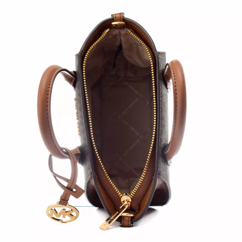Michael Kors Jet Set Charm ovale crossbody tas bruin Signature coated canvas