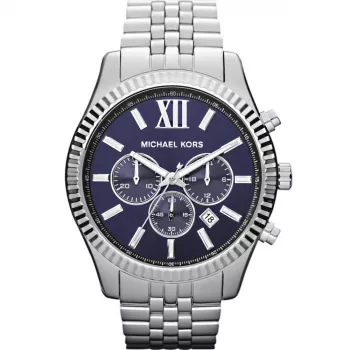 Michael Kors MK8280 Heren Quartzhorloge, 45 mm, Zilver/Donkerblauwe wijzerplaat