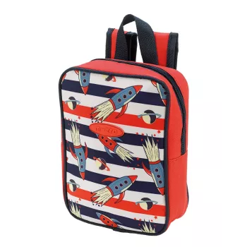 Micro Lunch Bag Rocket - geïsoleerde kinderbroodtrommel met rakketontwerp, 3 l inhoud, blauw/rood/wit