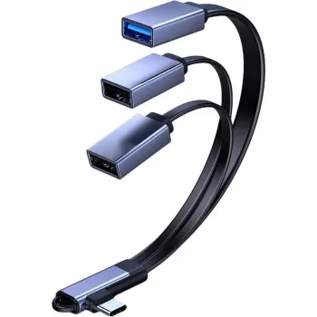 MicroConnect USB-C haakse splitterkabel, 3x USB-A 3.0, 0,15 m, zwart