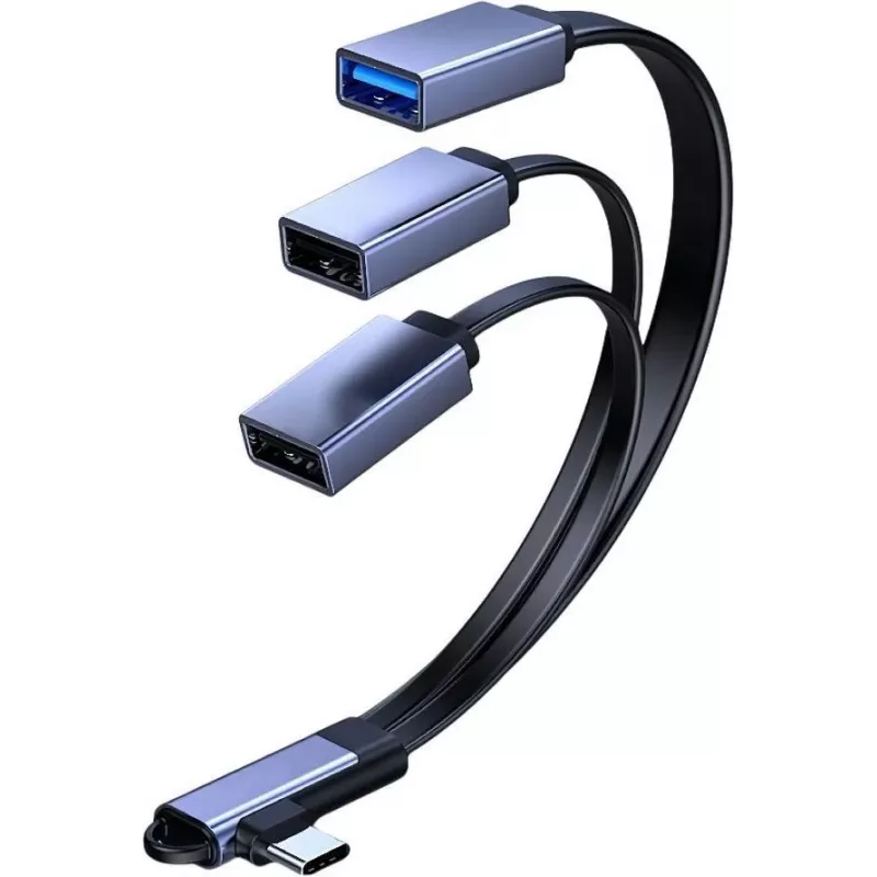MicroConnect USB-C haakse splitterkabel, 3x USB-A 3.0, 0,15 m, zwart