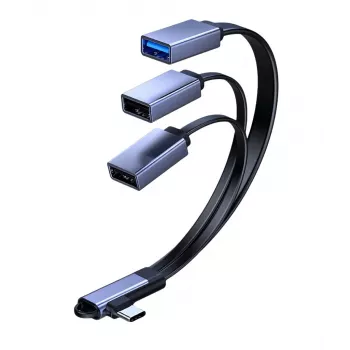 MicroConnect USB-C haakse splitterkabel, 3x USB-A 3.0, 0,15 m, zwart