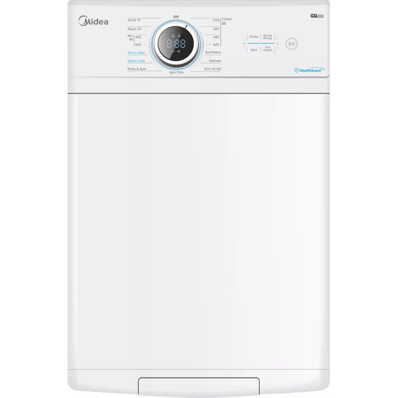 Midea MF100T70BA10/W-HR bovenlader wasmachine, 7 kg, 1200 t/min, stoomfunctie, wit