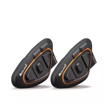 Midland BTX1 PRO S-TWIN motorfiets-bluetooth-intercom twin pack met 800 m bereik, 23 u accu, IPX6, DNK-ruisonderdrukking, FM-radio, universele koppeling