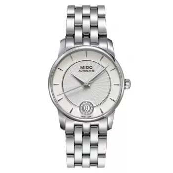 MIDO Baroncelli III dames automatisch horloge M007207110360 33mm zilveren wijzerplaat met diamantindexen edelstalen band