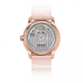 MIDO Baroncelli III Lady Automatic horloge 33mm roségoud PVD RVS zilveren wijzerplaat bruine leren band M027207360100