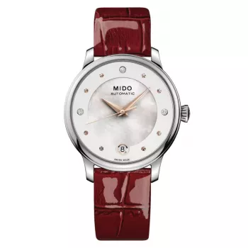 MIDO Baroncelli III dames automatisch horloge 33mm parelmoer wijzerplaat wit leren band M039207161060