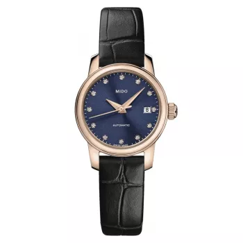 MIDO Baroncelli Lady Day of the Dead Limited Edition automatisch horloge 25mm blauwe wijzerplaat roségold PVD