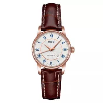 MIDO Baroncelli Lady quartz horloge 29mm RVS met PVD geelgoud coating zilveren wijzerplaat