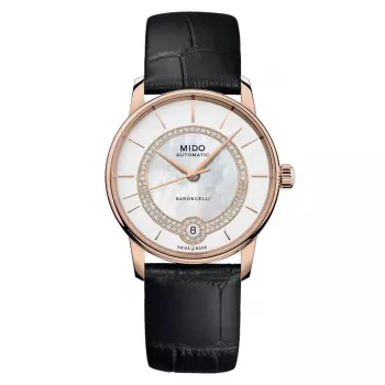 MIDO Baroncelli Signature Lady automatisch horloge 33mm roségoud PVD roestvrij staal bruin leer