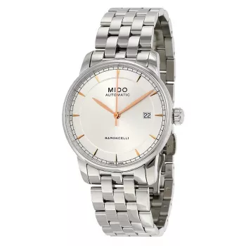MIDO heren Baroncelli III automatisch horloge 38mm zilverkleurige wijzerplaat bruine leren band M86004101