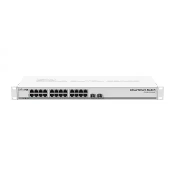 MikroTik CSS326-24G-2S+RM managed layer 2-switch, 24x Gigabit Ethernet, 2x 10G SFP+, PoE-ingang, 1U rackmontage, wit