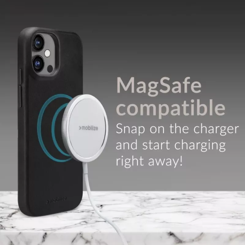 Mio Mobilize Magsafe compatibele premium lederen hoes voor Apple iPhone 17 Pro zwart